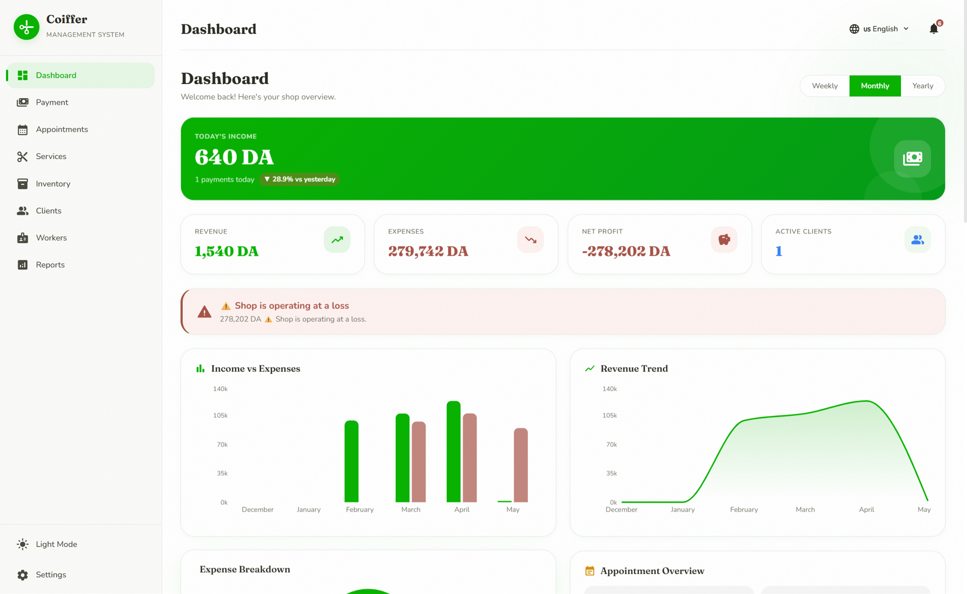 Salon Tech DZ salon management dashboard preview